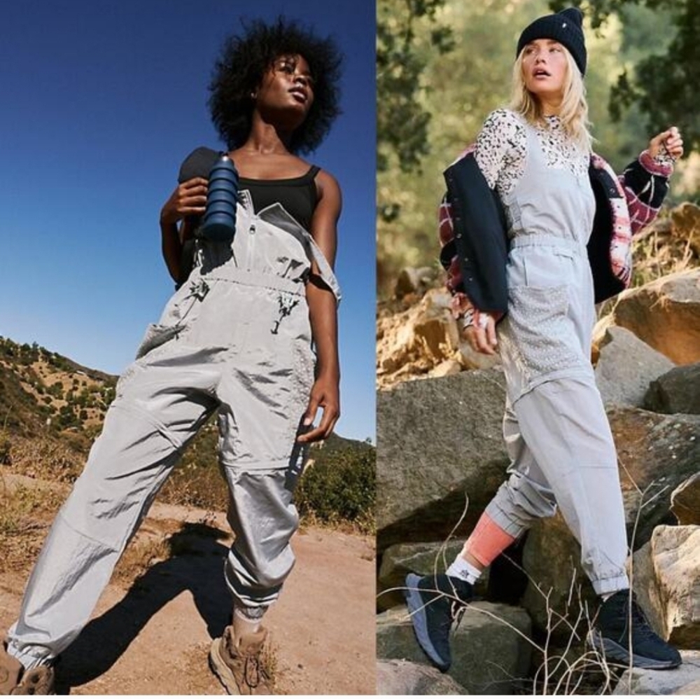 Free People Light Gray Utility Jumpsuit Overalls